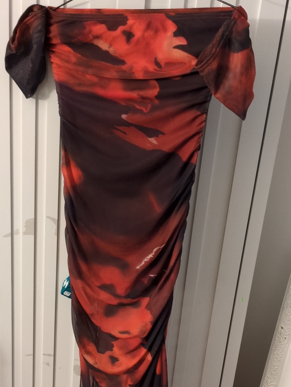 Off-Shoulder Red & Black Tie-Dye Women's Dress
